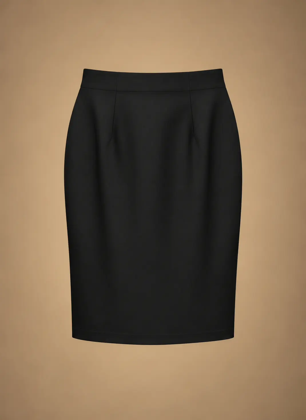 Classic black women's pencil skirt with a structured waistband, fitted silhouette and above-the-knee hemline